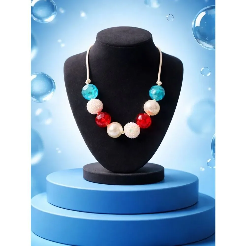 NWOT - Toddler/Girls Adjustable Beaded Necklace Red White Blue Americana July 4